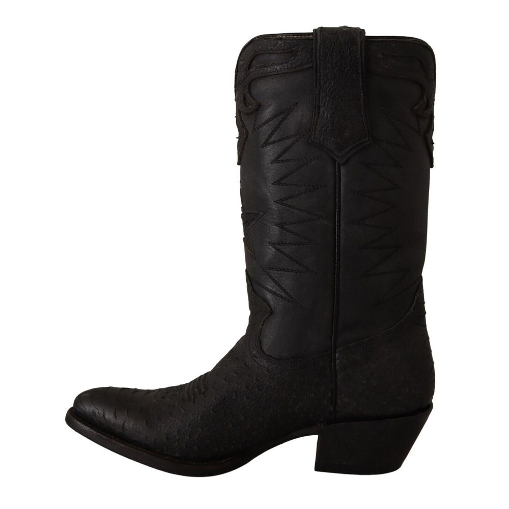 ASH Black Snakeskin Leather Women Mid Calf Cowboy Shoes - Picture 3 of 6